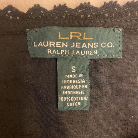 LRL Lauren Jeans Co Black Top with Lace Cut Outs Size Small - Picture 5 of 8